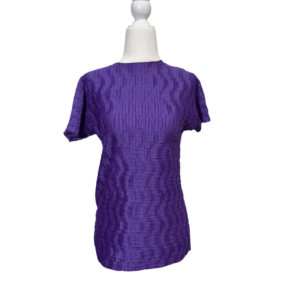 Vintage Michele Michelle Purple Popcorn Crinkle Stretch Top Made‎ in USA
